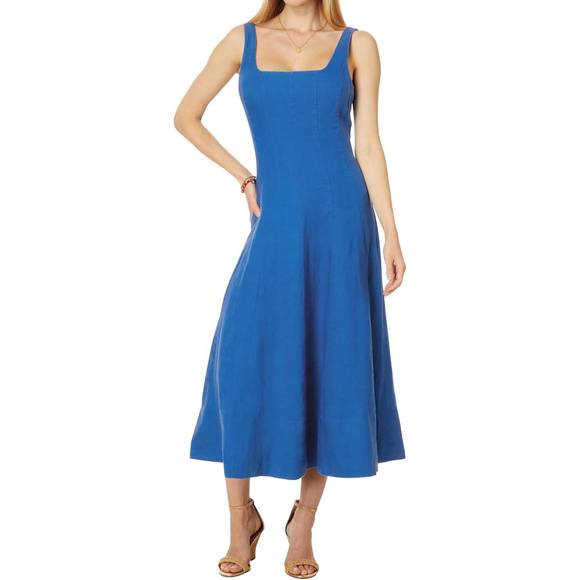 lilly pulitzer calina linen midi dress 197367113518 Lilly Pulitzer Calina Linen Midi Dress Barton Blue 14 at Amazon Women's Clothing store